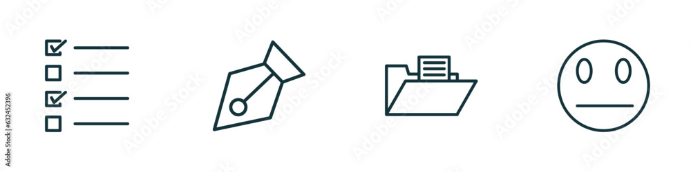 Poster set of 4 linear icons from user interface concept. outline icons included test quiz, delete anchor p