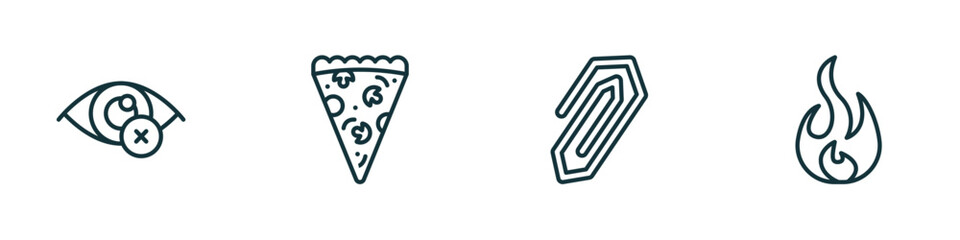 set of 4 linear icons from ultimate glyphicons concept. outline icons included private eye, pizza piece, attach rotated, round flame vector