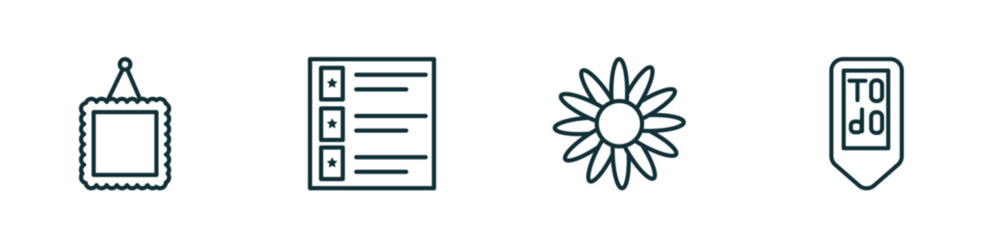 set of 4 linear icons from user interface concept. outline icons included image with frame, film list, image of a flower, to do vector