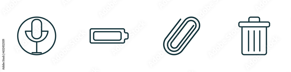 Poster set of 4 linear icons from user interface concept. outline icons included record voice button, batte