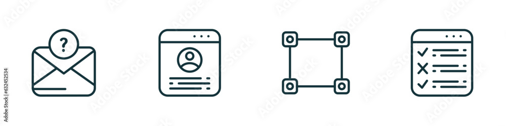 Poster set of 4 linear icons from user interface concept. outline icons included anonymous message, account
