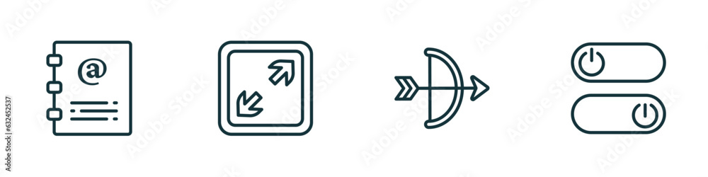 Poster set of 4 linear icons from user interface concept. outline icons included contact notebook, expand t