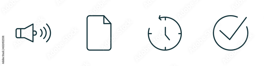 Poster set of 4 linear icons from user interface concept. outline icons included round volume button, blank