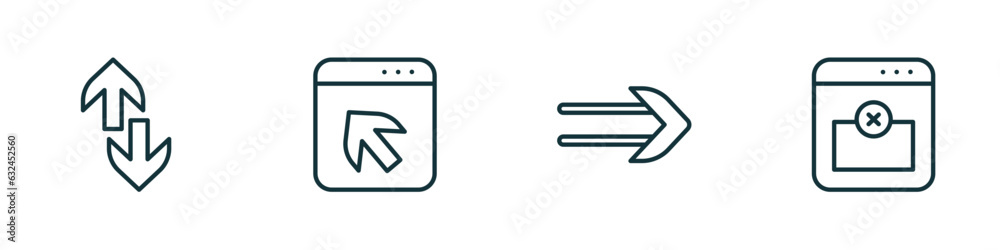 Poster set of 4 linear icons from user interface concept. outline icons included up and down arrow, direct 