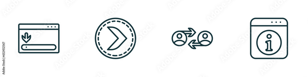Poster set of 4 linear icons from user interface concept. outline icons included window scrolling right, right button, user exchange, information button vector