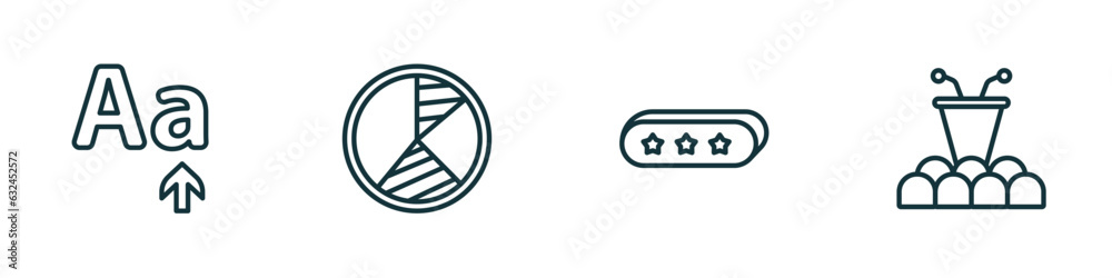 Poster set of 4 linear icons from user interface concept. outline icons included letter size, pie chart org