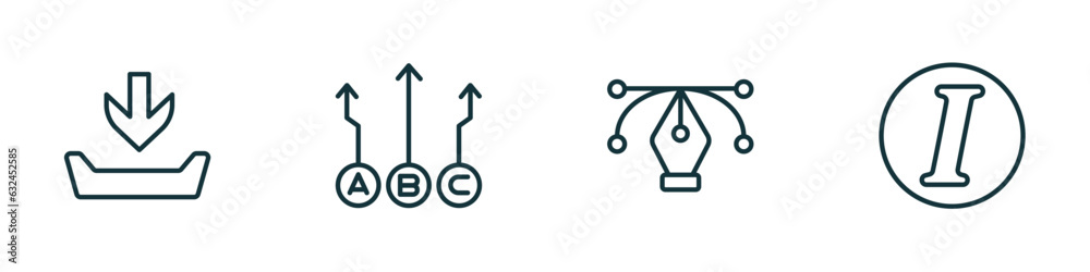 Poster set of 4 linear icons from user interface concept. outline icons included file inbox, abc item chart