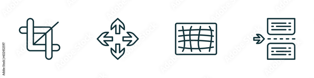 Poster set of 4 linear icons from user interface concept. outline icons included crop tool, move arrows, me