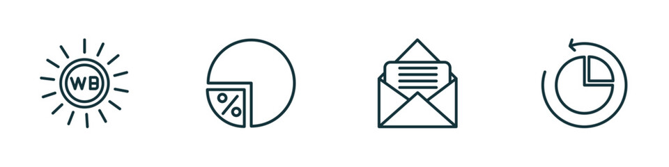 set of 4 linear icons from user interface concept. outline icons included white balance, percentage chart, letter envelope, reload pie chart vector