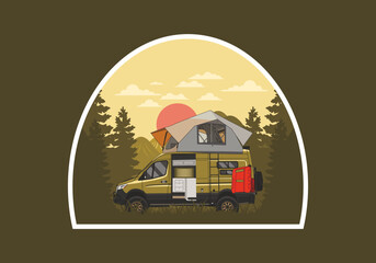 Large van with roof tent illustration design