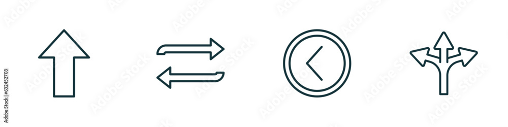 Poster set of 4 linear icons from user interface concept. outline icons included pointing up arrow, replay 