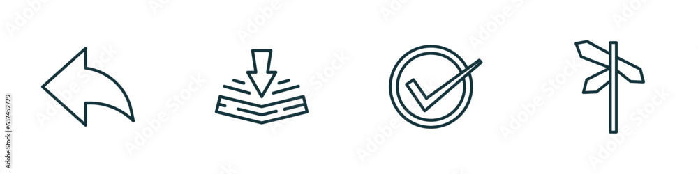 Poster set of 4 linear icons from user interface concept. outline icons included arrow address back, bendin