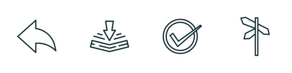 set of 4 linear icons from user interface concept. outline icons included arrow address back, bending, right, crossroads vector