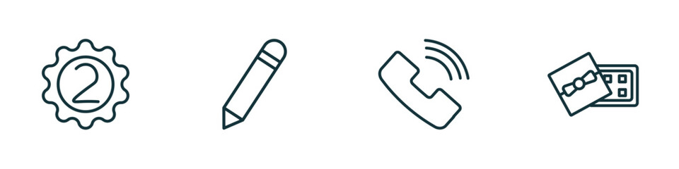 set of 4 linear icons from tools and utensils concept. outline icons included second, pencil tool, ringing, chote box vector