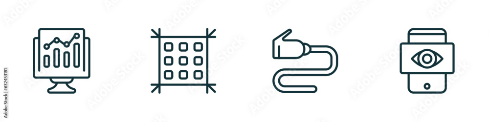 Poster set of 4 linear icons from technology concept. outline icons included growth hacking, pixels per inc