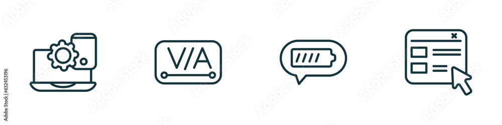 Wall mural set of 4 linear icons from technology concept. outline icons included website optimization, kerning,
