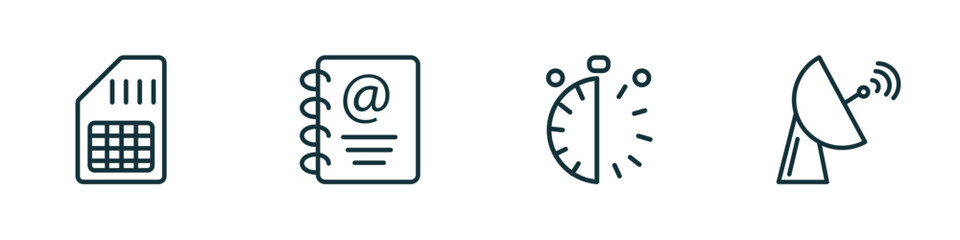 set of 4 linear icons from technology concept. outline icons included big, email agenda, half hour, satellite station vector