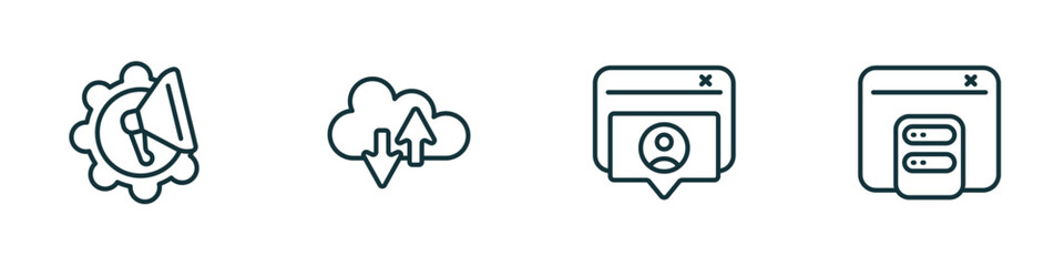 set of 4 linear icons from technology concept. outline icons included marketing automation, internet traffic, user-generated content, caching vector © Farahim