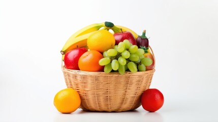 Fresh Fruits in Basket isolated on White Background, Healthy fruits Rich in Vitamins. Generative Ai