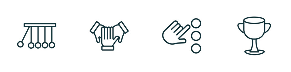 set of 4 linear icons from success concept. outline icons included reaction, cooperation, choose, cup vector