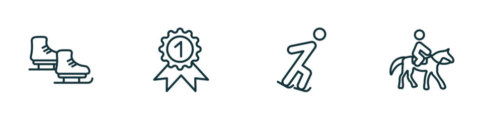 set of 4 linear icons from sports concept. outline icons included ice skates, golden medal, ice skating, horseback vector