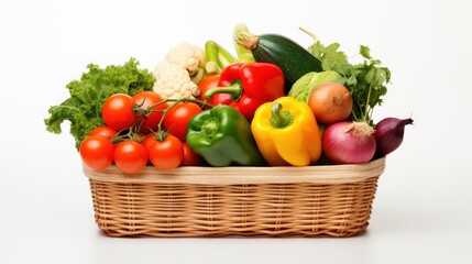 Assorted Organic Vegetables in Basket isolated on White Background. Generative Ai