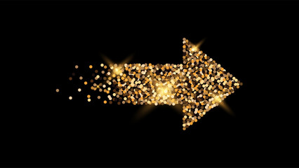 Vector Gold Glitter Arrow on Isolated Background