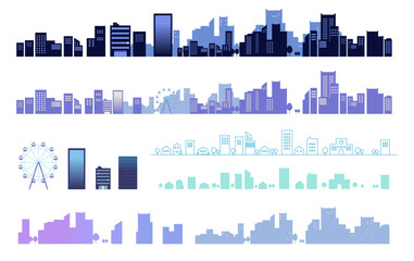 Fototapeta premium シンプルな街並みのシルエットイラストのセット 背景イラスト 都市景観