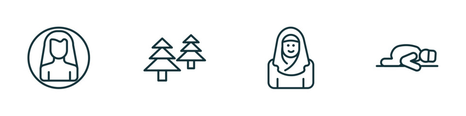 set of 4 linear icons from people concept. outline icons included male user, norwegian, arab woman, sujud vector