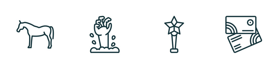 set of 4 linear icons from other concept. outline icons included arab horse, zambie hand, star prize, abstract business card vector