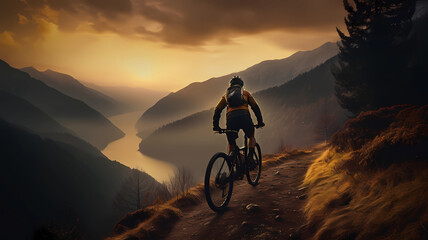 Mystical Mountain Biking: Photo-Realistic Path in Warm Hues