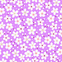 purple lilac sakura seamless pattern. ditsy cherry blossom floral print. jasmine flowers background. good for fabric, fashion design, pajama, kimono, textile, summer spring dress, wallpaper.