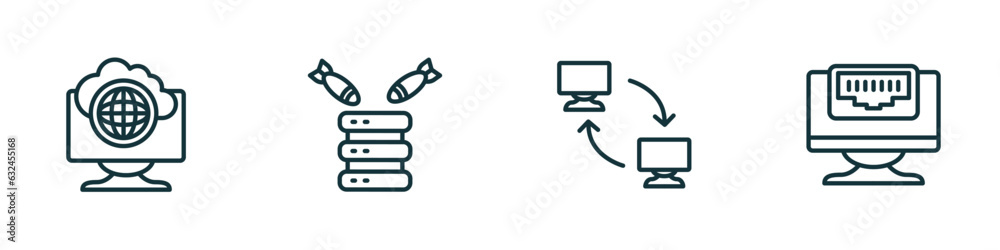Poster set of 4 linear icons from internet security concept. outline icons included internet connection, dd