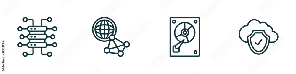 Poster set of 4 linear icons from internet security concept. outline icons included data streaming, web gat