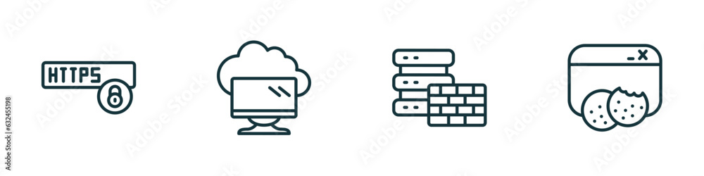Aufkleber set of 4 linear icons from internet security concept. outline icons included https, computing cloud,
