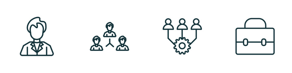 set of 4 linear icons from human resources concept. outline icons included employee, teamwork, onboarding, career vector