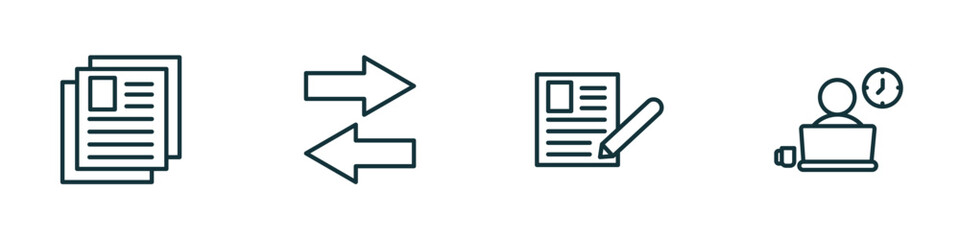 set of 4 linear icons from human resources concept. outline icons included curriculum, compare, contract, working vector