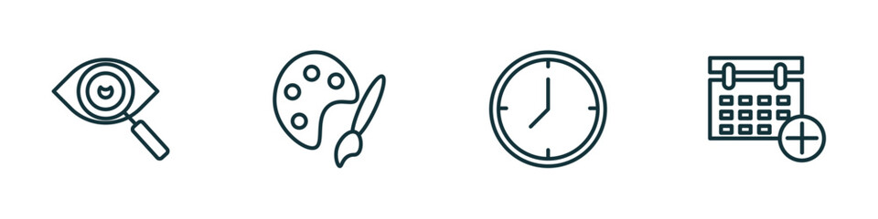 set of 4 linear icons from human resources concept. outline icons included appearance, art, time, appointment vector