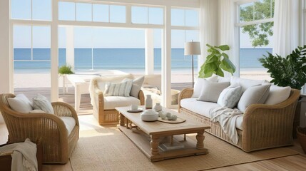 Modern Living Room Interior with Sea View
