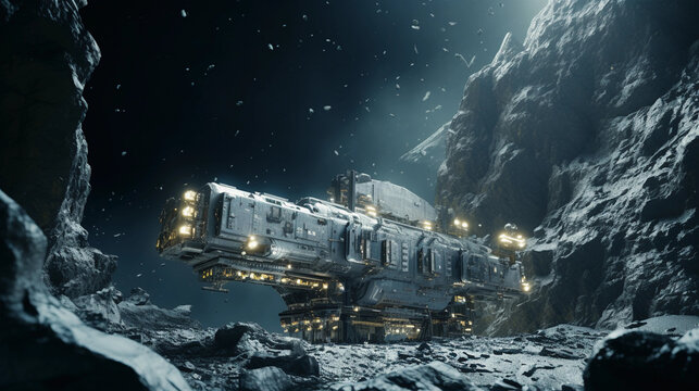 Advancements in Asteroid Mining. Visual representation of technological advancements enabling efficient asteroid mining operations. Generative ai