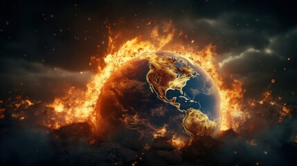 Global Warming Destroying our Planet, Burning and Exploding Earth, Global Catastrophe Concept. Generative Ai