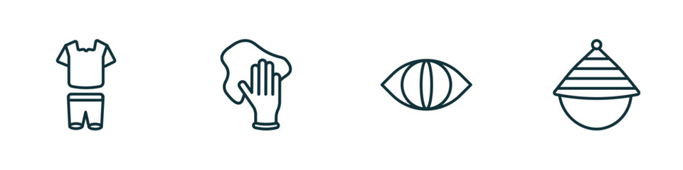 set of 4 linear icons from fashion concept. outline icons included femenine trakcsuit, rag, cat eyes, samurai japanese hat vector