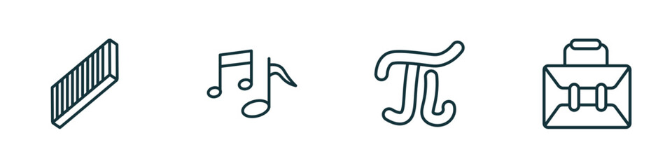 set of 4 linear icons from education concept. outline icons included blackboard eraser, song, pi, case vector