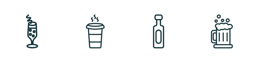 set of 4 linear icons from drinks concept. outline icons included french 75, paper cup, vodka, beer mug vector
