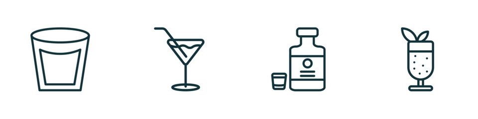 set of 4 linear icons from drinks concept. outline icons included white russian drink, martini, herbal liquor, mint julep vector - obrazy, fototapety, plakaty