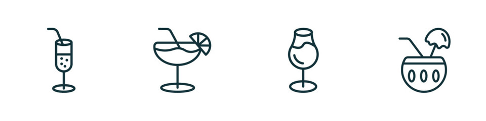 set of 4 linear icons from drinks concept. outline icons included ramos gin fizz, daiquiri, glass with wine, planter's punch vector