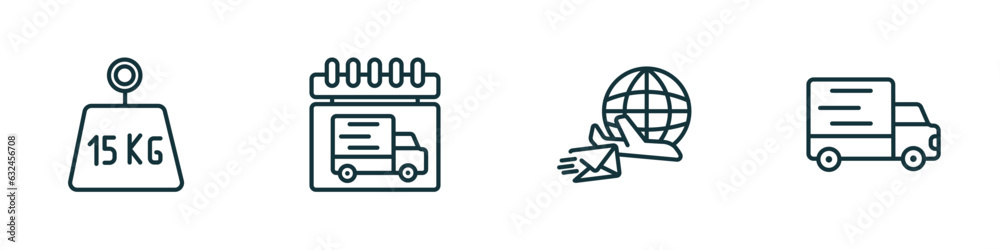 Wall mural set of 4 linear icons from delivery and logistic concept. outline icons included weight limit, deliv