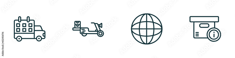 Poster set of 4 linear icons from delivery and logistic concept. outline icons included delivery schedule, 