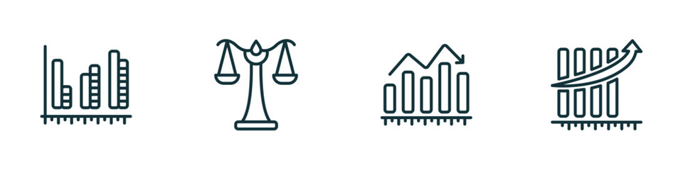 set of 4 linear icons from business concept. outline icons included dual chart, scale in balance, increase rate, measuring success vector