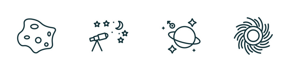 set of 4 linear icons from astronomy concept. outline icons included asteroid, astronomy, astrology, black hole vector